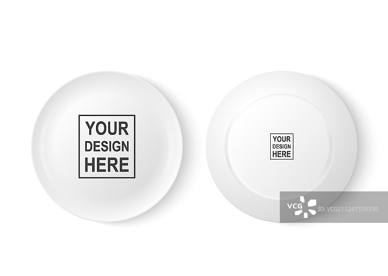 逼真白色餐具盘子图标集图片素材