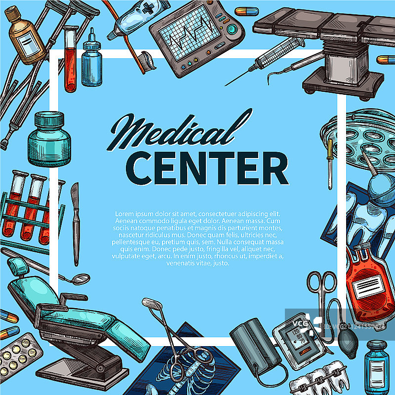 医疗中心与医疗用品素描海报图片素材