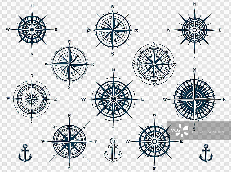 指南针或风向玫瑰图案套装图片素材