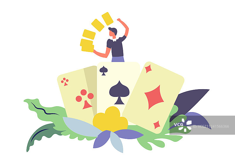 手持金币的纸牌赌徒男人图片素材