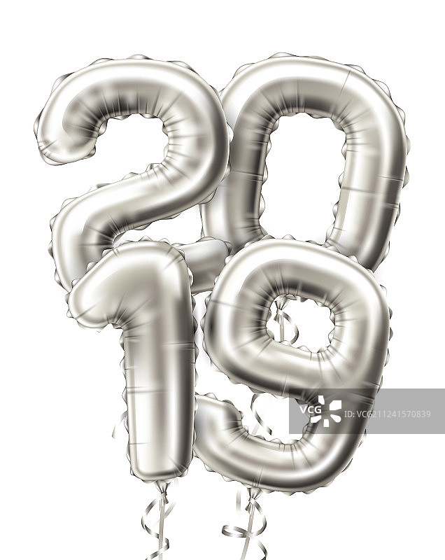 逼真的2019年银色气球新年背景图片素材
