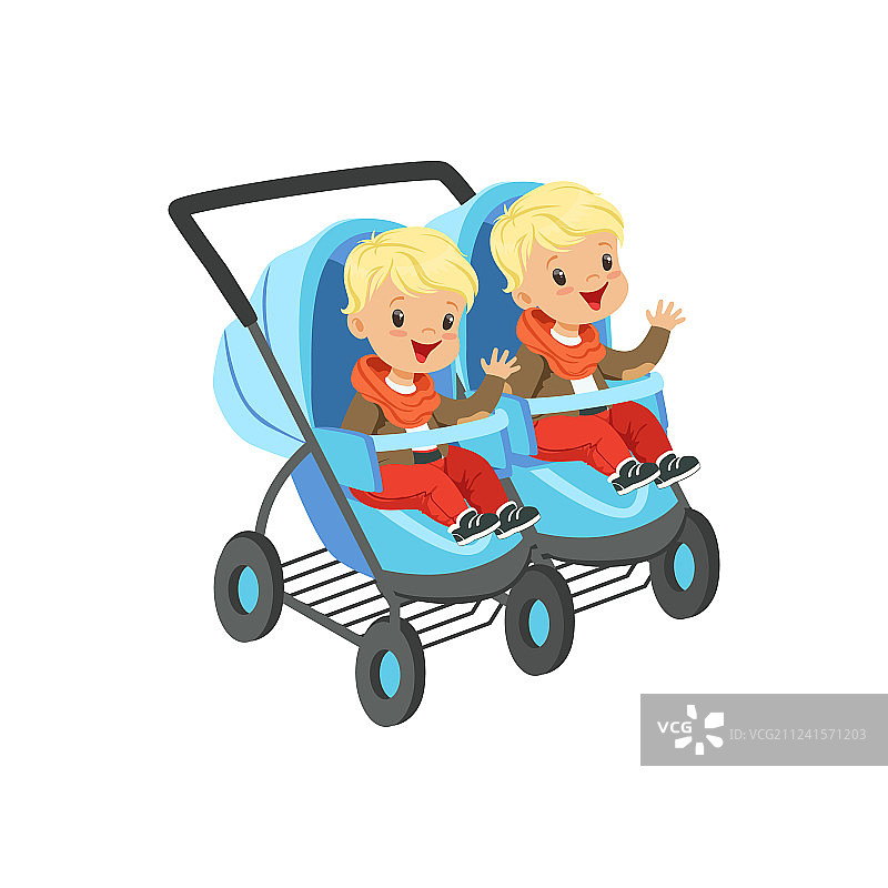 坐在蓝色婴儿车里的可爱小男孩们图片素材