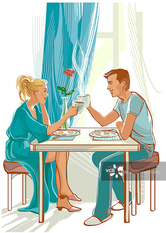 快乐的一家人在早上餐桌旁图片素材