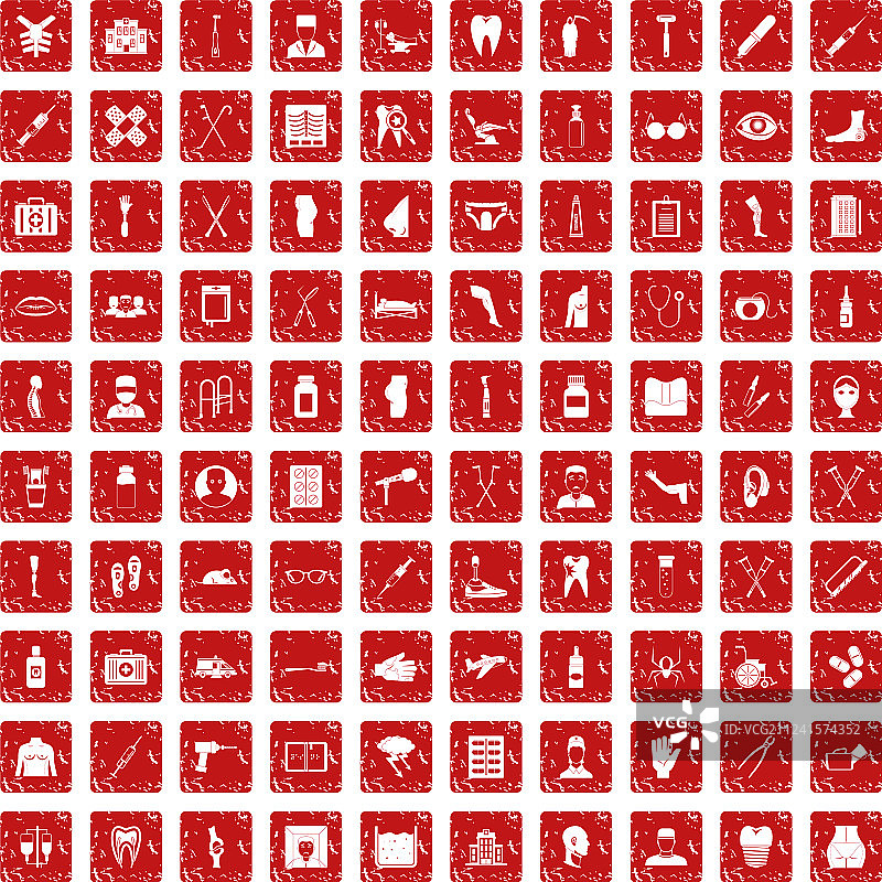 100个医疗护理图标红色复古合集图片素材