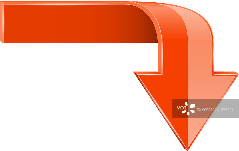 橙色弯曲向下箭头3D符号图片素材
