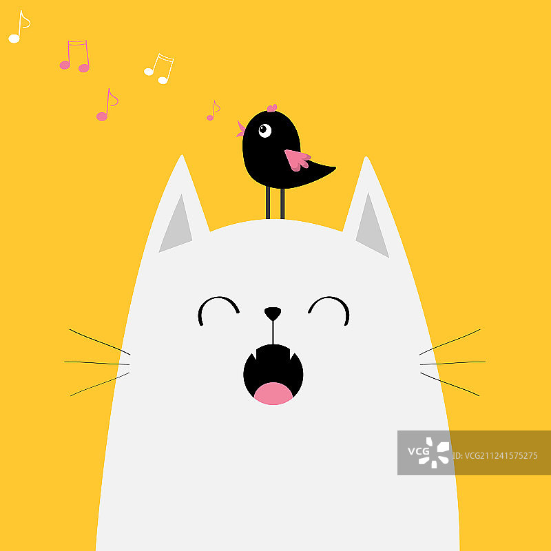 白猫脸部轮廓喵喵唱歌图片素材