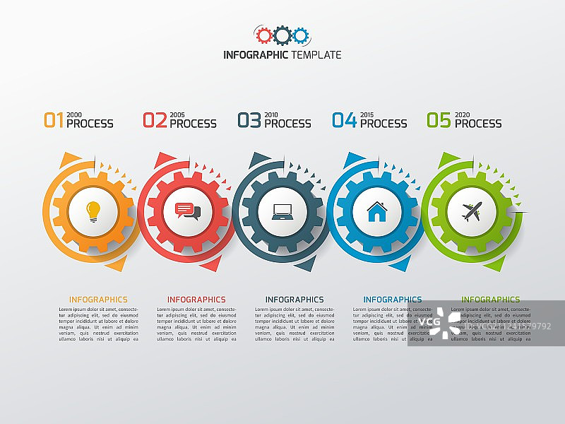 含5个齿轮的商业信息图表模板图片素材