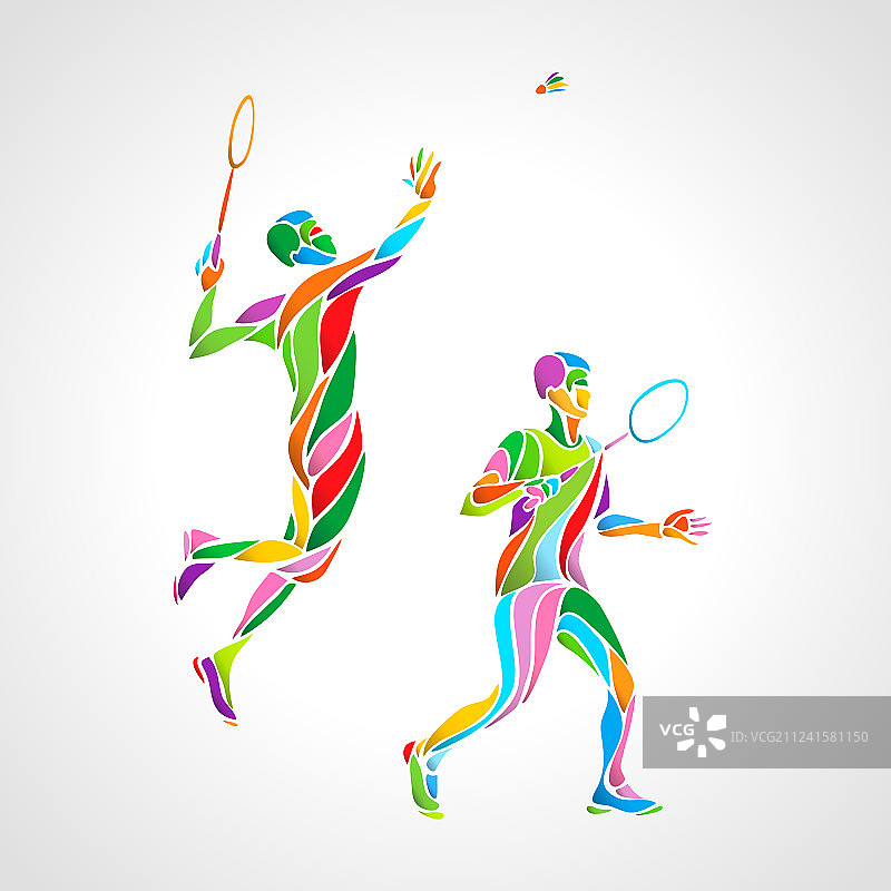 抽象男子羽毛球双打运动员图片素材
