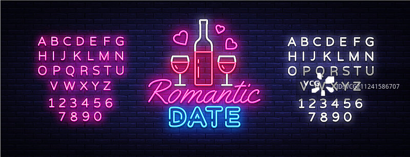 浪漫约会霓虹灯标志设计模板图片素材