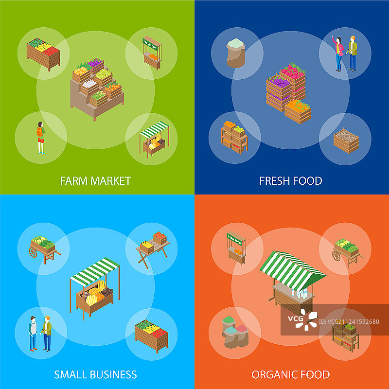 农贸市场banner合集2.5D等距视图图片素材