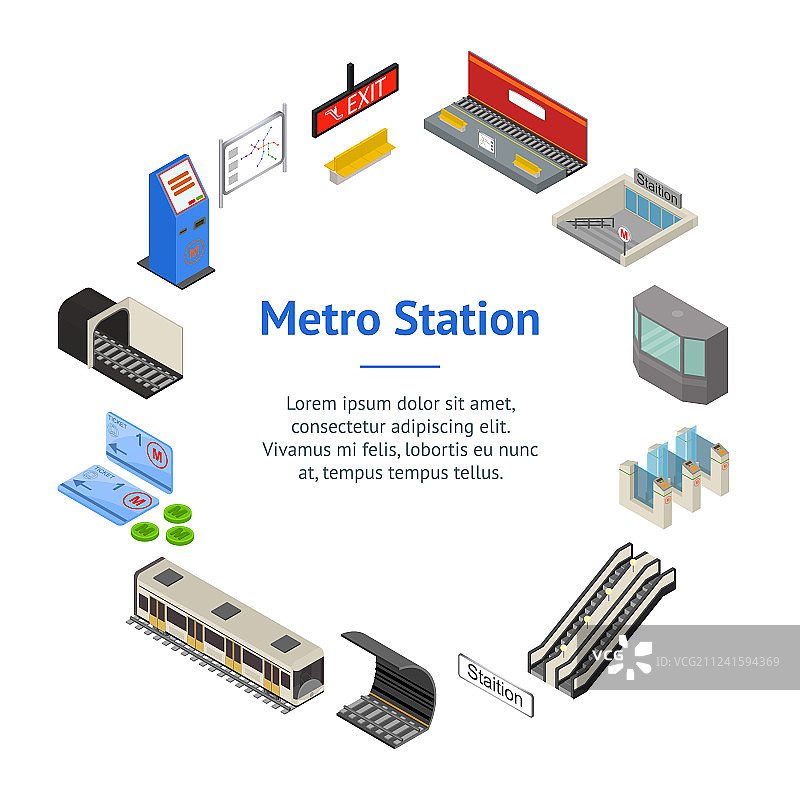 地铁站3D易拉宝圆形等距视图图片素材