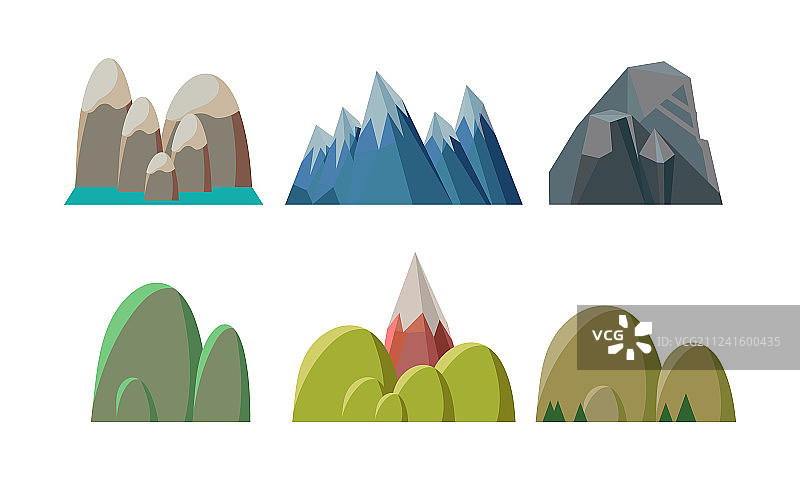 扁平风格彩色山丘和岩石图片素材