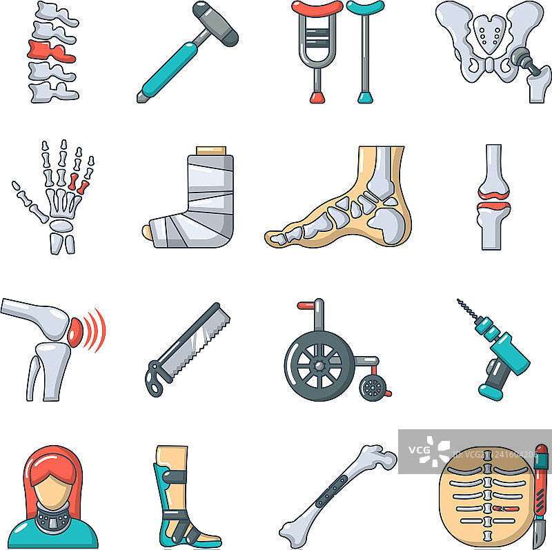 骨科医生骨骼工具卡通图标集图片素材