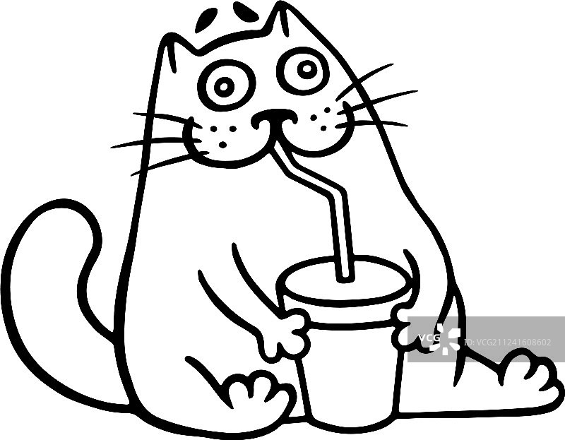有趣的猫用管子喝可乐图片素材