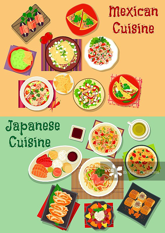 墨西哥和日本料理晚餐图标图片素材