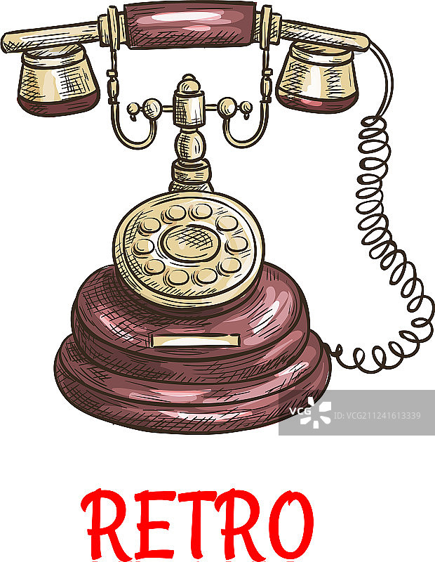 复古电话彩色素描图片素材