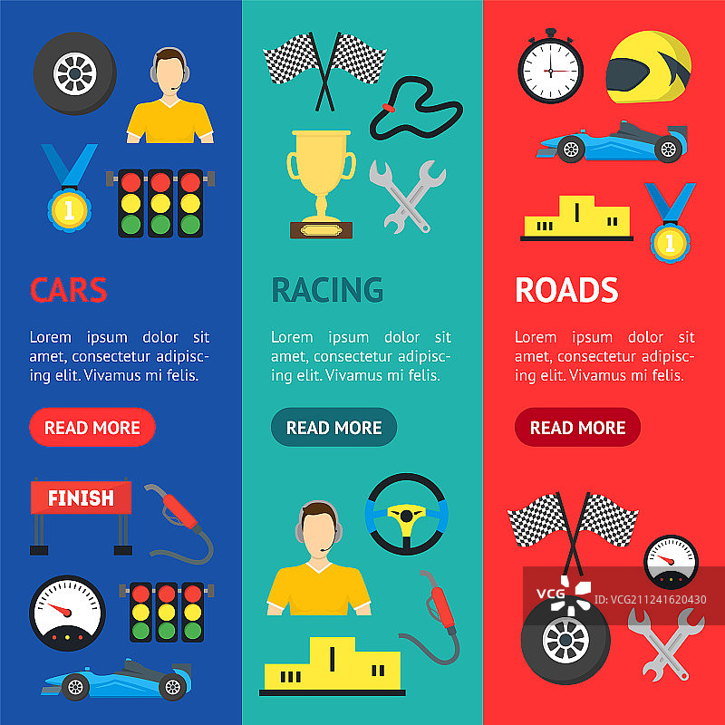 卡通赛车banner竖版套装图片素材