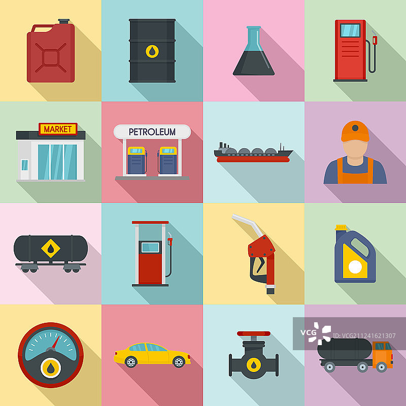 加油站燃气商店图标扁平风格合集图片素材