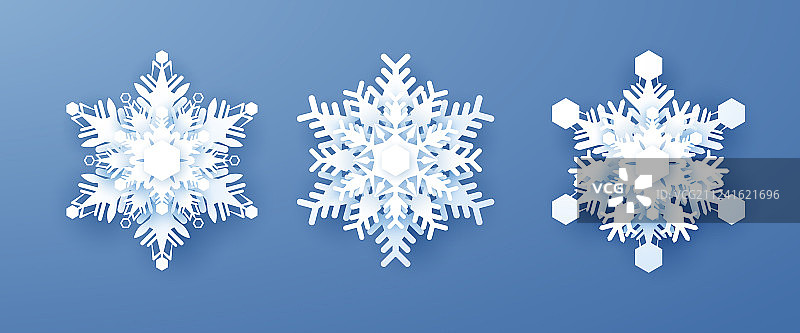新年和圣诞节白色纸质雪花套装图片素材