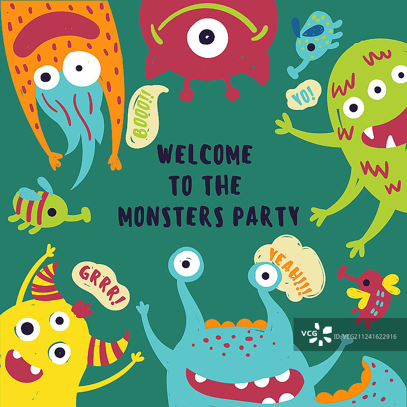 欢迎来到怪物派对卡片邀请函图片素材