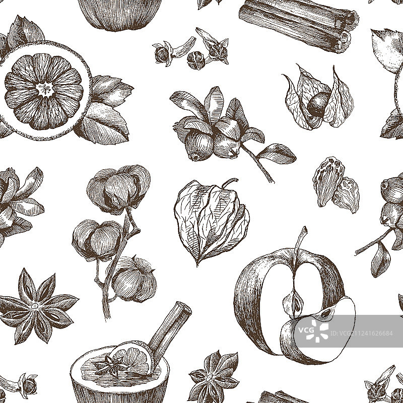 圣诞节冬季香料装饰无缝图案图片素材