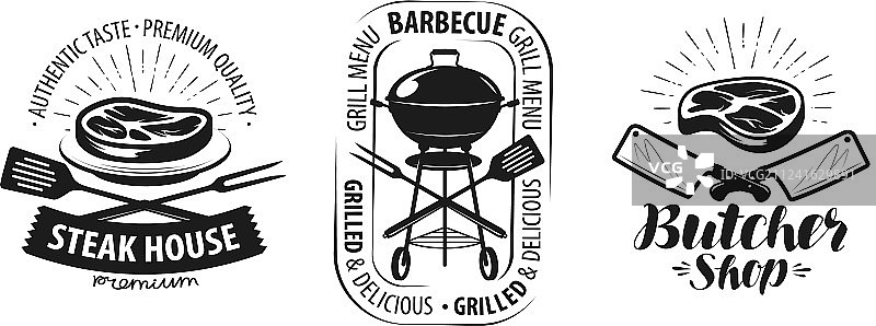 烧烤烤架肉店标志或标签图片素材