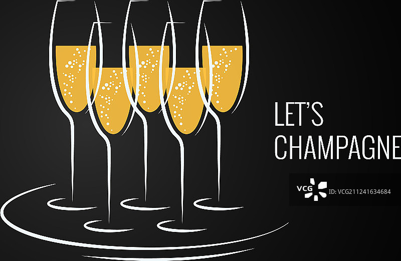 黑色背景托盘上的香槟酒杯图片素材