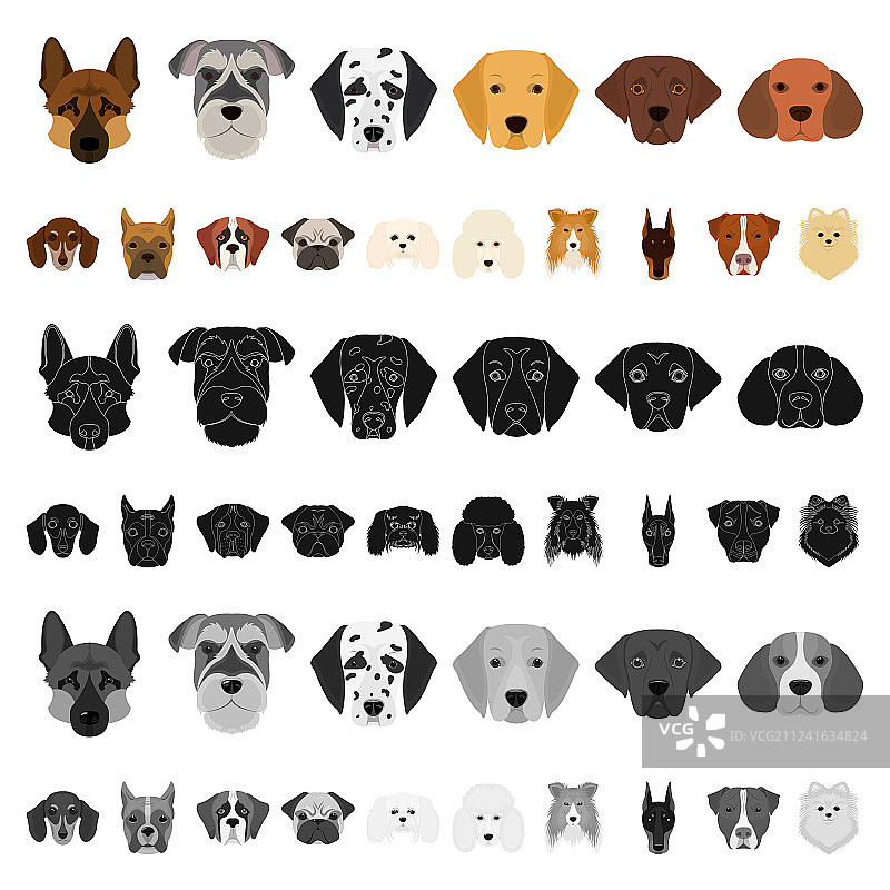 各种犬类品种卡通图标合集图片素材