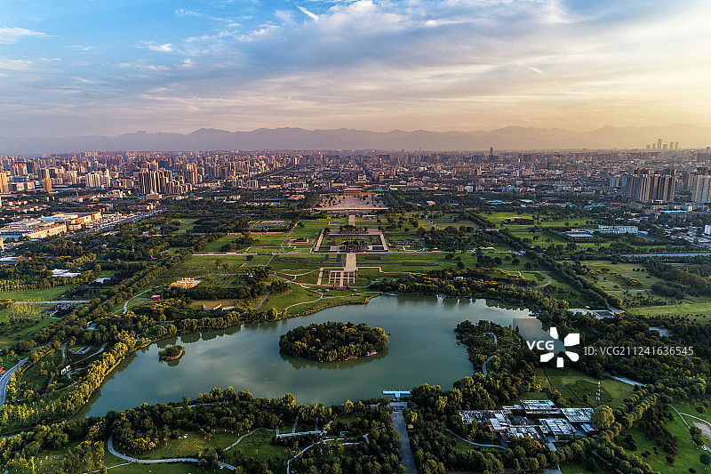 西安大明宫国家遗址公园航拍图片素材