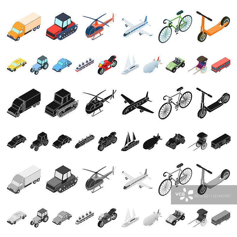 不同类型的交通工具卡通图标合集图片素材