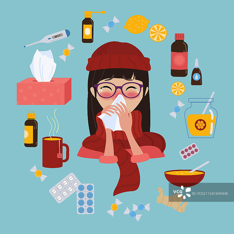 治疗感冒或病毒的年轻女孩图片素材