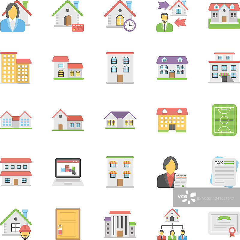 扁平风格房地产图标包图片素材