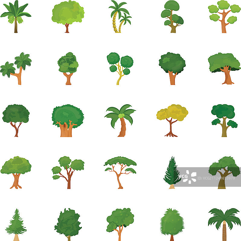 树木扁平风格图标集图片素材