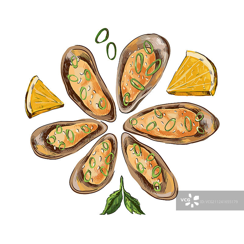 柠檬洋葱烤贻贝图片素材