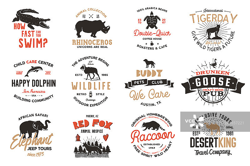 野生动物徽章套装和户外活动图片素材