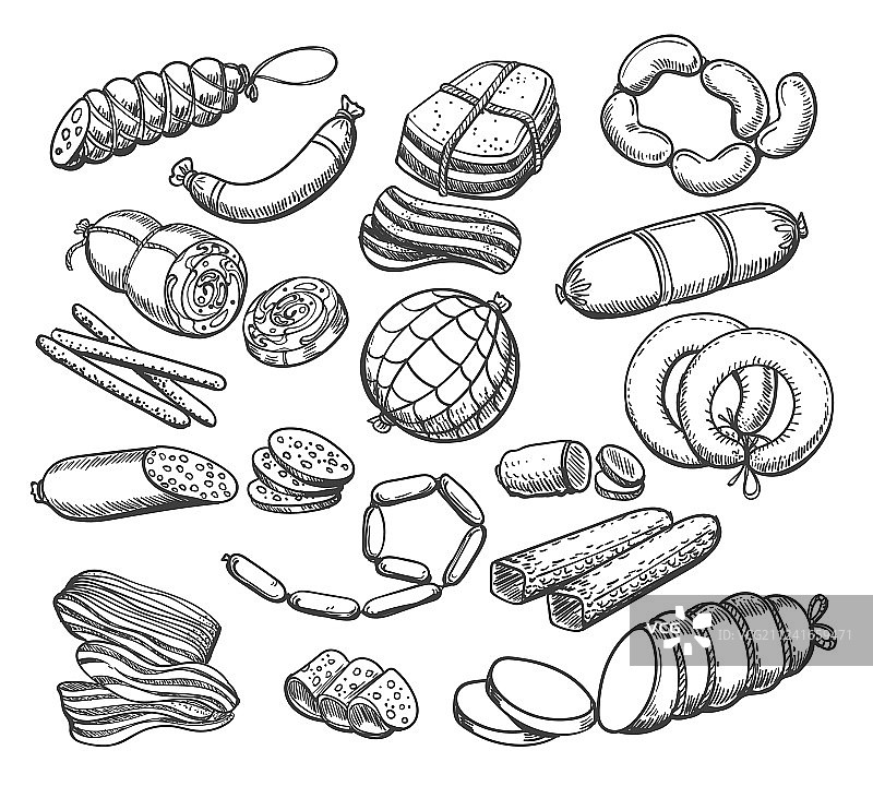 香肠素描合集图片素材