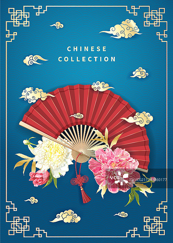 牡丹花和扇子背景图片素材