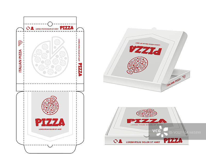 披萨盒设计快餐披萨包装展开图片素材