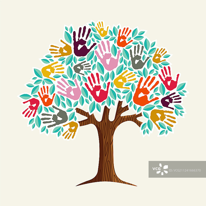 帮助多元化社区的树木之手图片素材