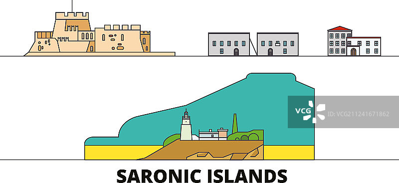 希腊萨罗尼克群岛扁平风格地标图片素材