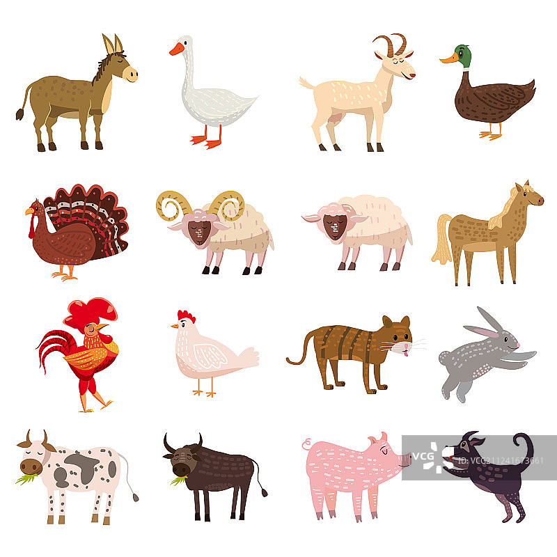 卡通风格的可爱农场动物合集图片素材
