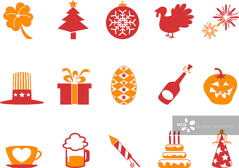 橙红色节日图标合集图片素材