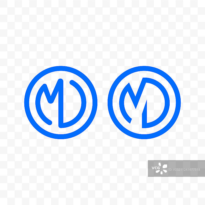 字母M倾斜连笔线条圆形图标图片素材