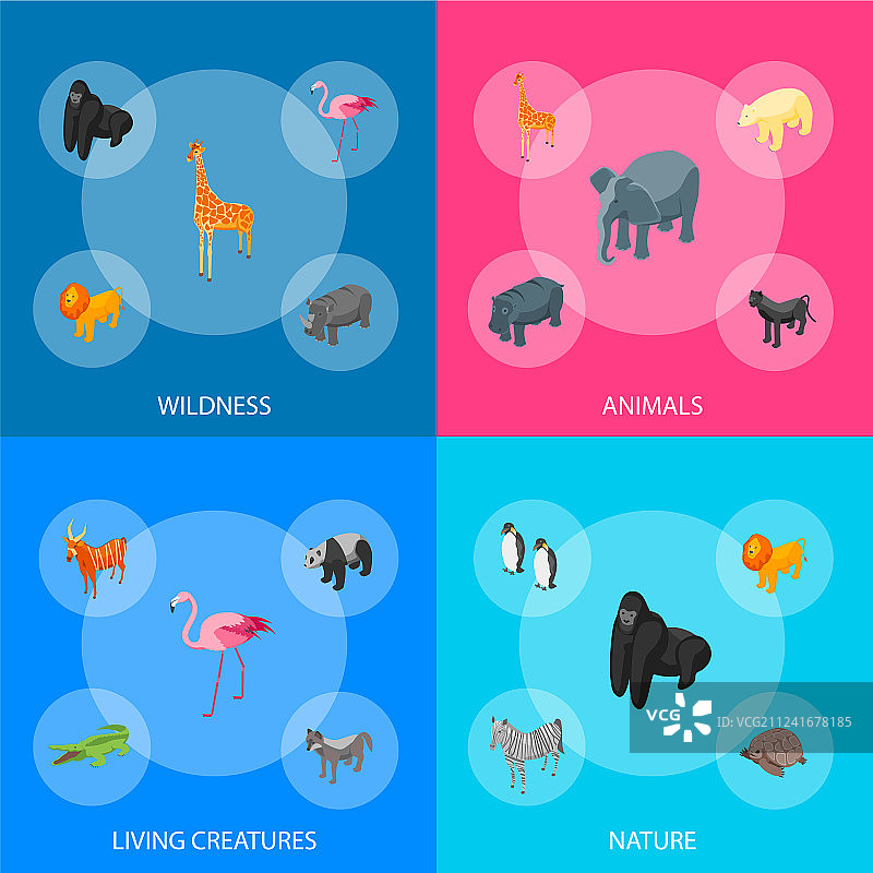 2.5D野生动物横幅套装图片素材