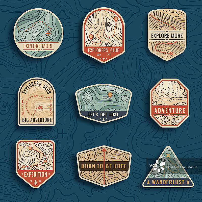 地形图旅行徽章合集图片素材