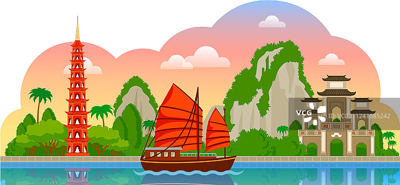 越南Tran Quoc宝塔的早晨全景图片素材