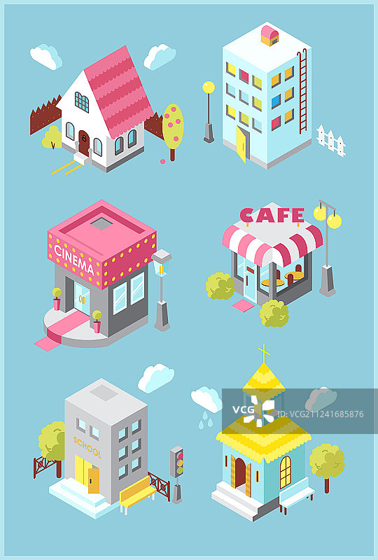 一组2.5D建筑图片素材