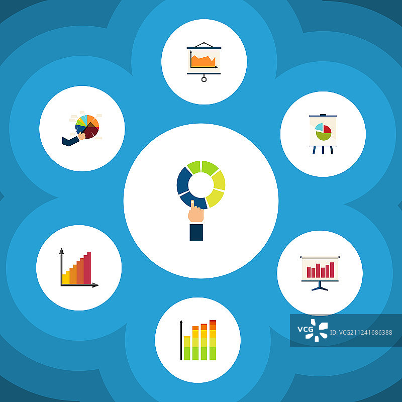 扁平风格图表图标：画架、监控等图片素材