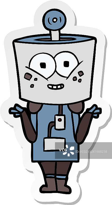 快乐的卡通机器人耸肩贴纸图片素材