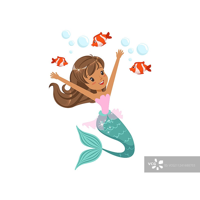 快乐的美人鱼女孩在水下游泳图片素材